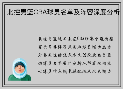 北控男篮CBA球员名单及阵容深度分析
